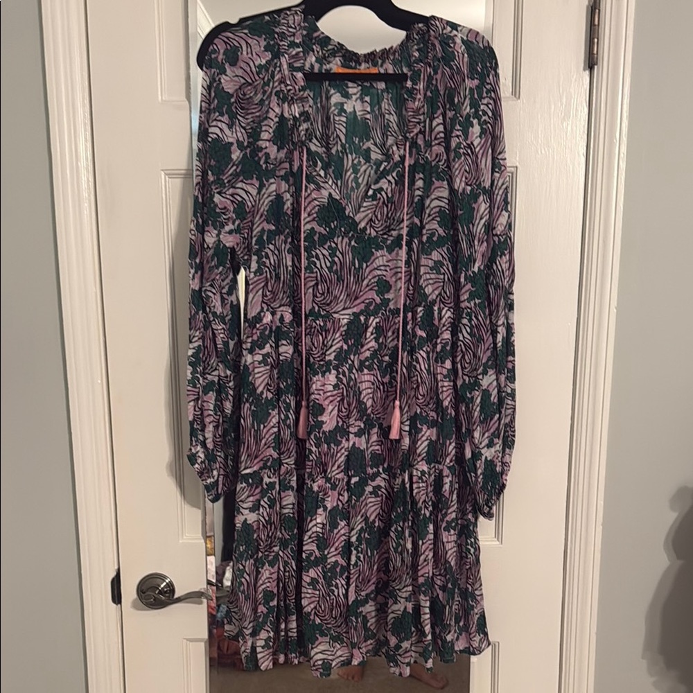 Oliphant Pink and Gray Mini Dress with Bishop Sleeves